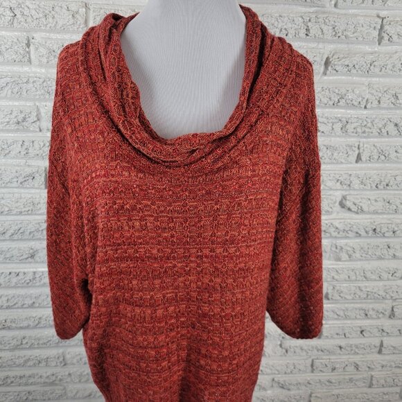 CJ Banks Women Sweater 2X Plus 3/4 Sleeve Red Pink Cowl Neck Soft SWE109E - Picture 3 of 9